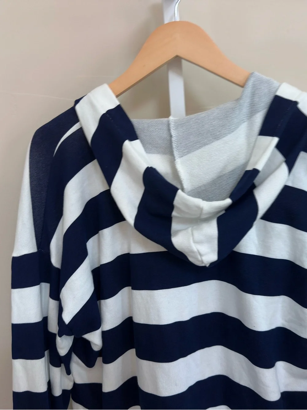 J.Crew Medium University Terry Striped Hoodie Navy White Nautical Coastal